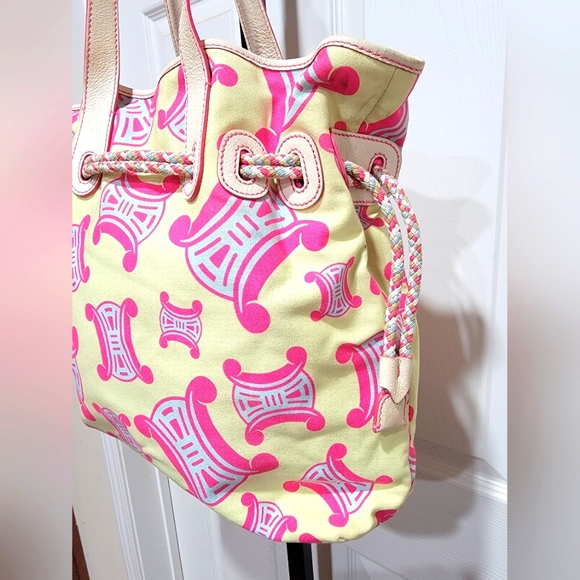 Celine Pink & Yellow Canvas Shoulder Tote Bag Authentic - Picture 3 of 16